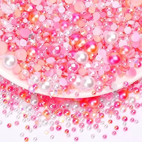  Mckanti 50g Mix Pink Half Pearl and Rhinestones for Crafts,  3-10mm Flat Back Rhinestones for Crafts, Flat Back Pearls for Crafting DIY  Nail Art Shoes Clothes Tumblers Scrapbooking Decoration