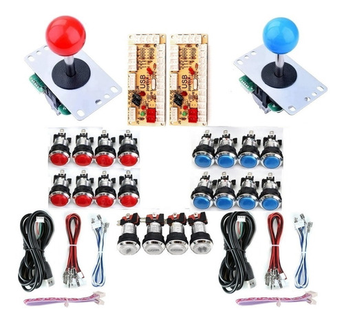 Kit Arcade Usb 2 Palancas 20 Botones Iluminados Microswitch