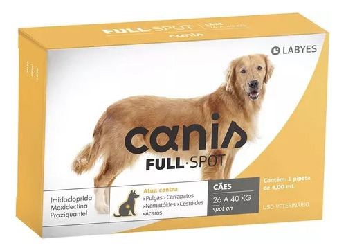 Canis Fullspot Labyes Antipulgas E Vermífugo Cães 26 A 40 Kg