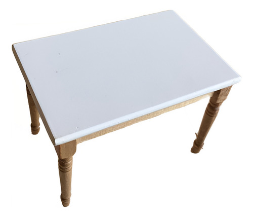 Mesa Tampo Branco Em Madeira Em Miniatura Da Casa De Bonecas