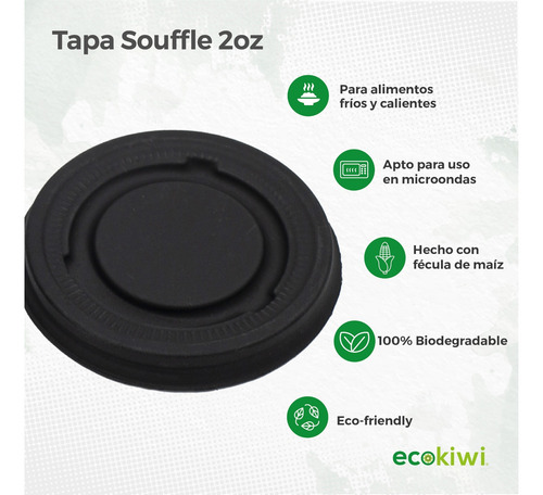 Tapa Soufflé 2oz Desechable Biodegradable 2500 Piezas Negro Lisa