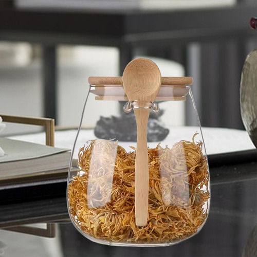 Tarro De Vidrio Para Despensa Con Cuchara De Madera, 1000ml