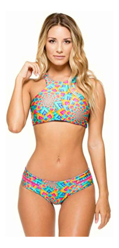 Luli Fama Top De Bikini Reversible Con Cuello Alto Y Diseño