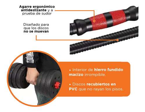 Kit Mancuernas Ztecno + Barra 20kg Ajustable Con Tope A Rosca Discos Pvc Gym Ejercicios