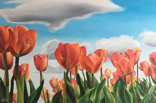 Pintura Tulipanes 120 X 80 Cm Óleo Sobre Tela Hecha A Mano