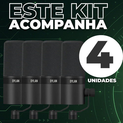 Kit 4 Microfones Podcast Radio Live Profissional Dylan Dm5