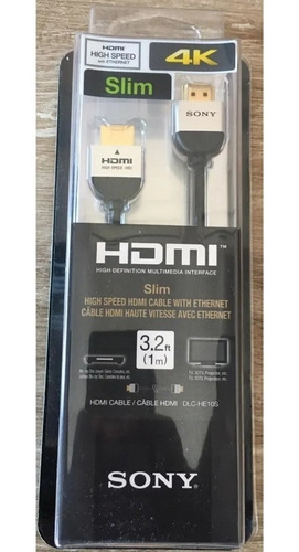Imagen 6 de 10 de Cable Hdmi Sony Slim 4k Para Tv 1 Metro Dlc-he10s