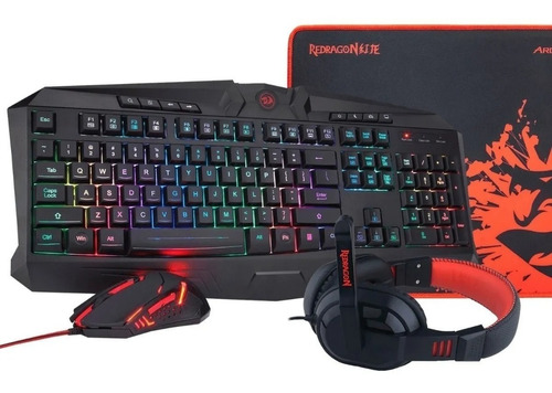 Combo Gamer Redragon S101ba Teclado Mouse Rgb Pad Auricular 