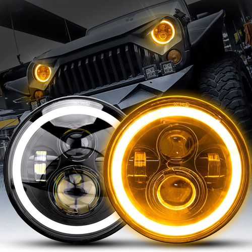 Faro Delantero Led Redondo 7  Halo Para Wrangler Jk Tj Cj H6