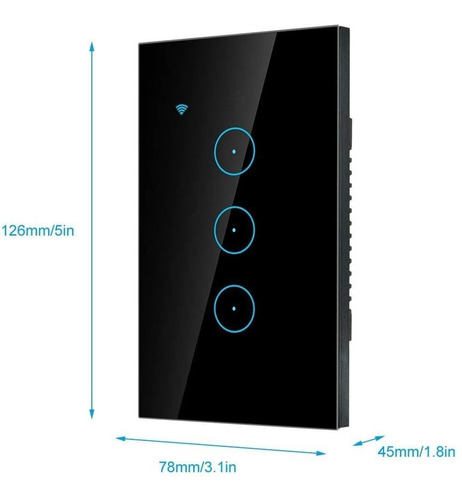 Imagen 4 de 8 de Interruptor De Luz Pared Wifi Interruptor Negro 3 Gang