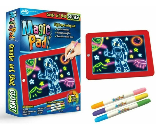 Tablero De Dibujo Luz Led Magic Pad + Marcadores + Plantilla