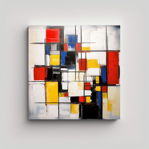 70x70cm Pintura Abstracta Estilo Piet Mondrian Bastidor Made