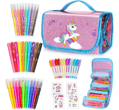 Kit Escolar De Fibras Con Estuche Para De Unicornio 44 Pcs.