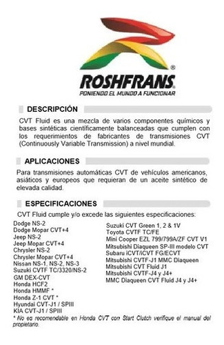 Kit Afinación Transmisión Cvt Lancer 2.4l 16-17 Roshfrans 8l