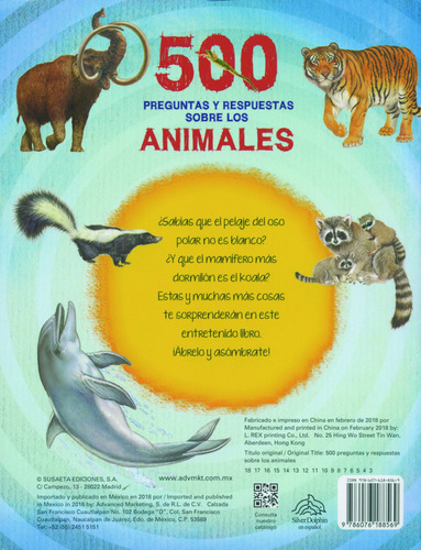 500 Preguntas Y Respuestas: Sobre Los Animales, de Geel, Hans. Editorial Silver Dolphin (en español), tapa blanda en español, 2020