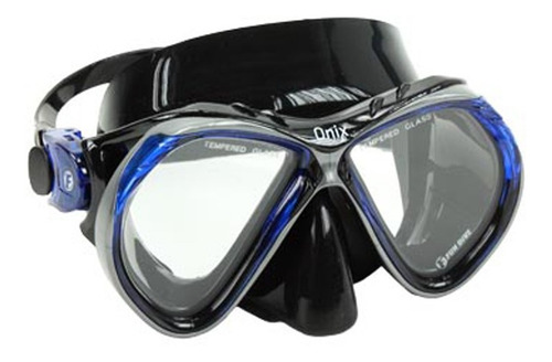 Máscara Óculos Mergulho Fun Dive Silicone Vidros Temperados Cor Preto/azul