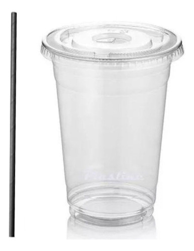 Vasos Plásticos Pet Con Tapa Y Bombilla 12oz (50 Unidades)