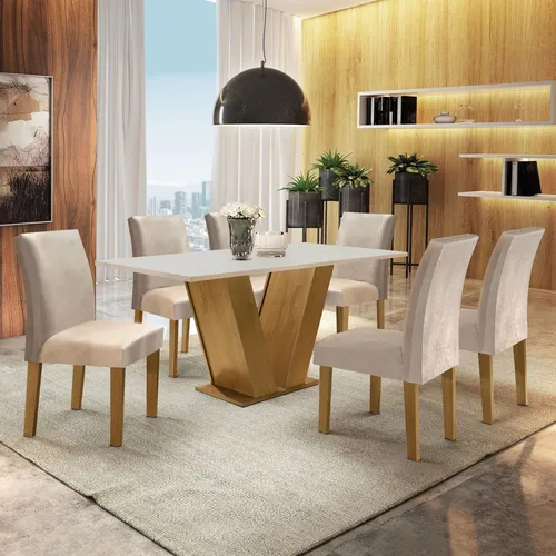 Conjunto Sala De Jantar Mesa Tampo Mdf 6 Cadeiras Espanha