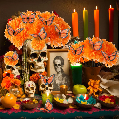92 Piezas De Decretación De Día De Los Muertos, 80 Flores Ar