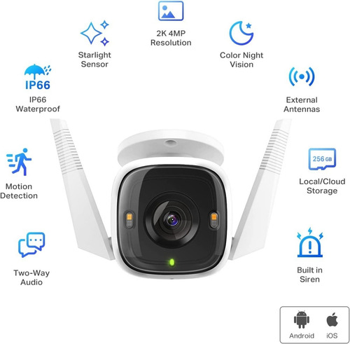 Camara De Seguridad Ip De Exterior Tp Link Tapo C320ws Wifi Con Alarma Resolucion 2k Control De Voz 128gb Almacenamiento