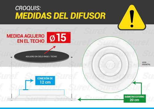 Difusor Redondo Diam 15cm S/regulación Plástico .x5 Unidades