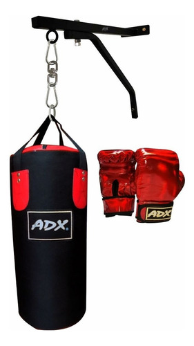 Kit Boxeo Infantil Adx Costal+soporte+guante Edad 5a10 Años Color Negro