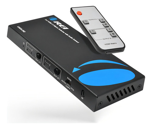 Matriz Conmutadora 2x2 Hdmi Orei 4k, 18g Ultrahd Soporta Hasta 4k @ 60hz Y 1080p Ir Edid Hdcp 2.0 (2 Entradas - 2 Salidas) Incluye Control Remoto
