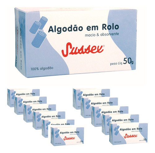 Kit Algodão Em Rolo 50g Macio - Manicure E Pedicure 12 Unid