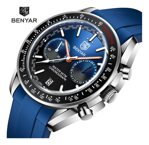 Reloj Benyar Business Quartz Calendar Luminous, correa de color azul