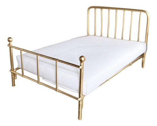 Cama Para Casa De Muñecas A Escala 1/12, Muebles En Oro