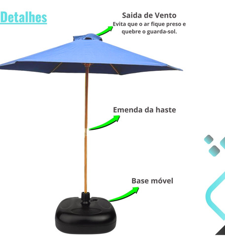 Guarda Sol Grande 2,70m Com Base Ombrelone De Madera Piscina