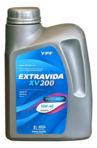 Oleo Lubrificante Ypf Extravida Xv200 15w40 Tec Mineral 1l
