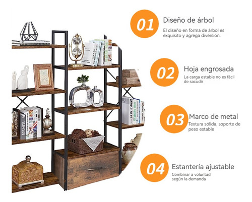 Estantería 4 Niveles Madera Con Estantes Abiertos Y Cajones Negro