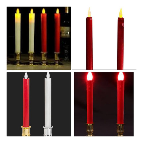 Velas Luces Led Con Candelabro Navidad Decoracion 25cm