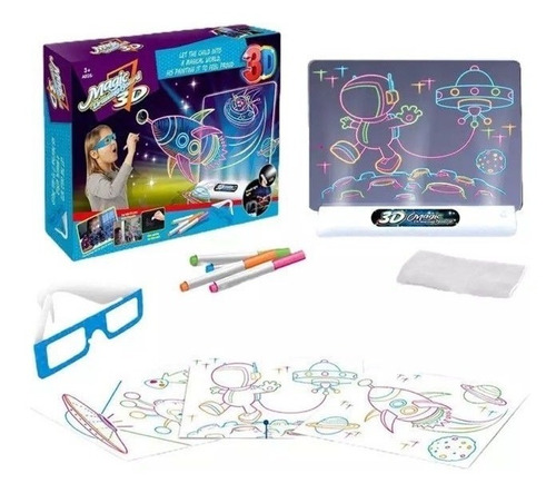 3d Magic Pad Drawing Board Luz Led Dibujo Tablero Niños Neon