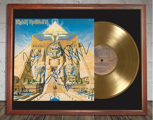 Iron Maiden Powerslave Tapa Lp Firmada Y Disco Oro En Cuadro