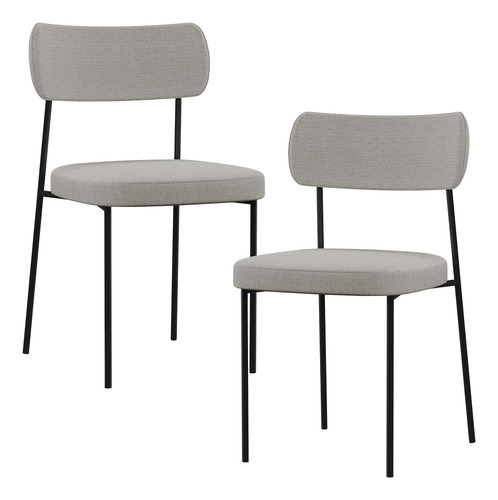 Kit 02 Cadeiras Estofada Melina Linho Cinza Cor da estrutura da cadeira Preto Desenho do tecido Liso Quantidade de cadeiras por conjunto 2