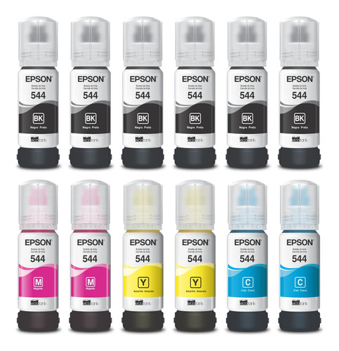 Kit 12 Refil Tinta Para Epson T544 L3110 L3150 L3250 B Y C M