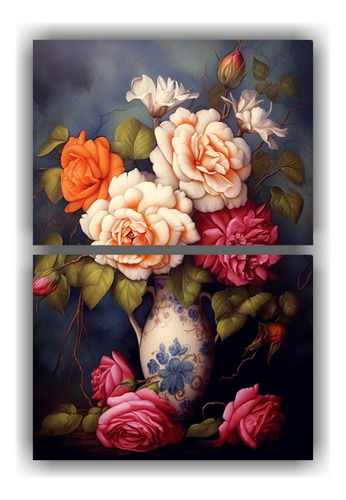 Dos Telas En Bastidor Hermoso Rosas Habitacines 65x100cm