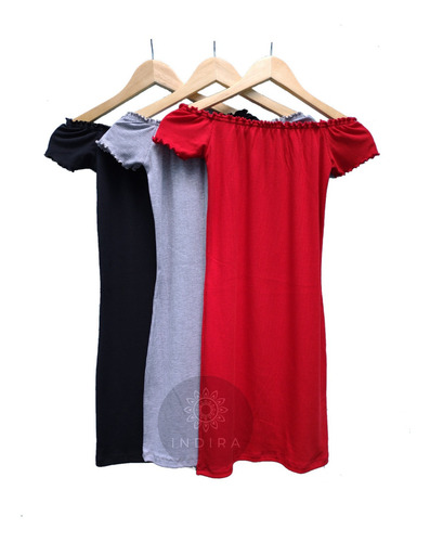 Vestido Corto Mujer Hombros Caídos Descubierto Lisos Basicos