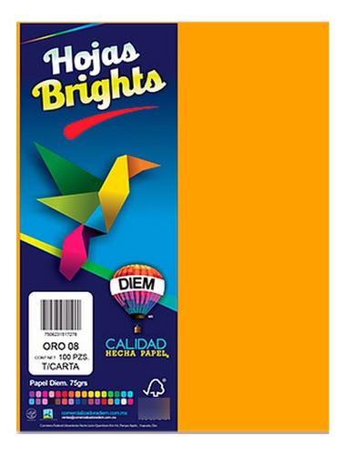 Hoja De Papel Diem Brights Paquete 100 Pz Oro 08 Carta 75g