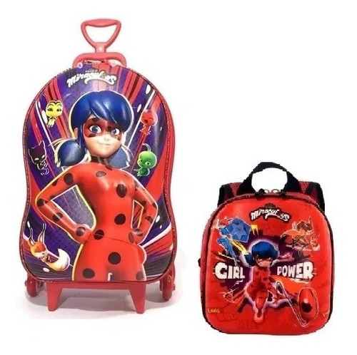 Mochila Escolar 3d Miraculous Ladybug Lancheira Rodinhas