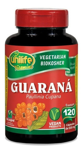 Guaraná Em Cápsulas Paullinia Cupana Unilife 120 Caps Vegan Sabor Sem sabor