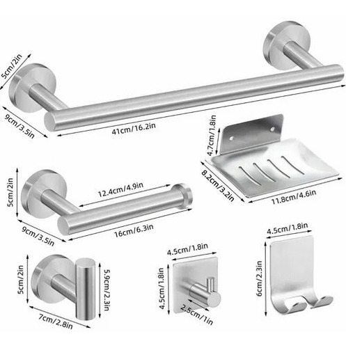 Imagen 9 de 10 de Juego De Accesorios De Baño Plata Mate, 7 Piezas