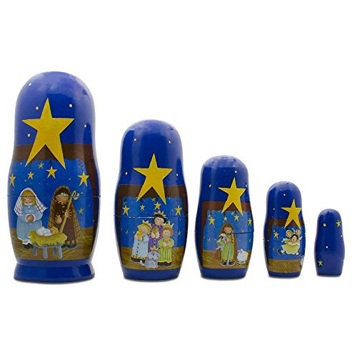 Bestpysanky Set De 5 Nativity Scene Set Wooden Nesting Dolls