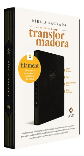 Bíblia Nvt Filament (preta, Luxo Couro Sintético): Slim Letra Gra...