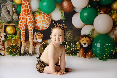 Selva Kids Cake Smash Backdrops Safari Animales Globos Bebé