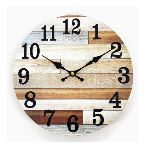 Giftaya Reloj De Pared De Madera Rustica Redondo De 10 Pulga