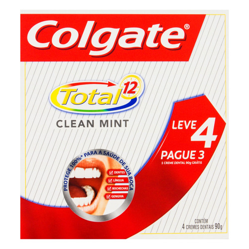 Pasta de dentes infantil Colgate Total 12 Clean Mint  em creme  sem glúten pacote x 4