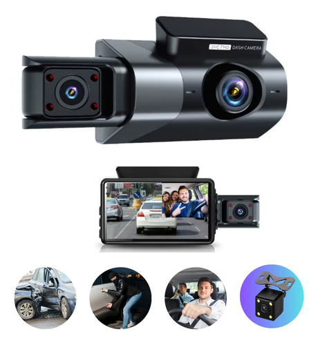 Cámara Dashcam Para Auto Triple Grabacion Video Dvr Full Hd KUSOMI KS-02